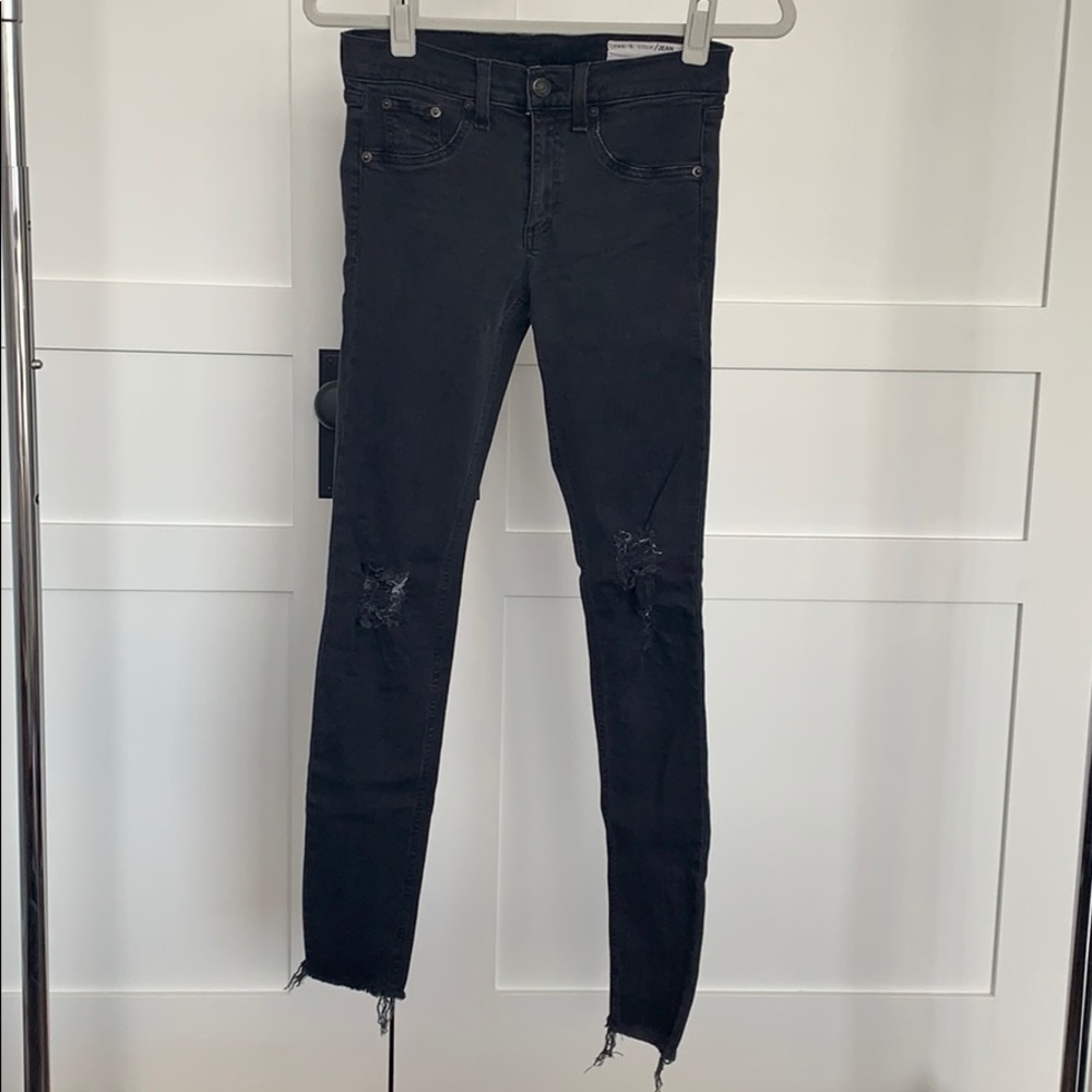 Rag & Bone Stretch Legging Black Ripped Jeans